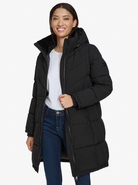 NEW DKNY Women's Long Puffer Jacket Black Medium